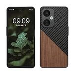 kwmobile Case Compatible with OnePlus Nord CE 3 Lite 5G / Nord N30 5G - Hard Phone Cover with TPU Bumper and Wood/Carbon Back - Dark Brown/Black