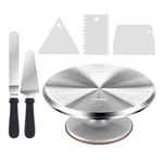 Ohuhu Cake Turntable, 12 Inch Aluminium Alloy Cake Spinner Turntable, Rotating Cake Stand with 2 Icing Spatula and 3 Comb Icing Smoother for Cake Decoration, Baking Gifts