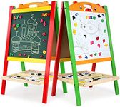 doto Wooden Art Easel for Kids (Double Sided) - Standing Magnetic Whiteboard Chalkboard Small Toddler Toys - Includes Wooden ABC Numbers DT-008-UK-2