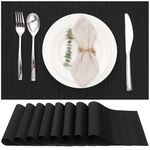Myir JUN Table Mats Set of 8, Place Mats Table Placemats Washable Non-slip Heat Insulation Woven Vinyl for Kitchen Dinning Restaurant 17"X12" (Black)