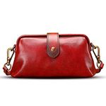 Premium Leather Retro Handmade Bag, Ladies Vintage Leather Purse Shoulder Purses Messenger Bag Doctor Bag, Red, One Size