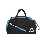 NIVIA Sports Space Polyester Gym Bag/Unisex Gym Bags/Adjustable Shoulder Bag for Men/Duffle Gym Bags for Men/Fitness Bag/Sports and Travel Bag/Sports Kit/Duffle Bags Travel (Black/Blue)