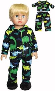 American Fashion World Green Yellow Dino Pajamas for Boys Made for 18-inch Dolls fits 18-inch American Dolls and More