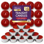 15pk Fresh Berries Scented Tea Lights Long Burning Tea Lights Red Tealight Candles Scented for Home Decor Red Tea Lights Long Lasting Tea Lights Romantic Tea Candles for Room Scented Tealight Candles