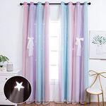 Unistar 2 Panels Curtains for Girls Bedroom Blackout Aesthetic Living Room Decor Colorful Double Layer Star Cut Out Stripe Pink Purple Rainbow Window Home Curtain, W52 x L63 Inches