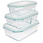 Navaris Glass Food Container Set - Mixed Set of 3 Storage Containers with Lids - Airtight, Leakproof, Oven, Microwave, Freezer and Dishwasher Safe