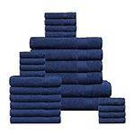 24 PC Towels for Bathroom - 100% Cotton Zero Twist Oversized Bath Towel, Quick Dry Towel, 2 Extra Large Bath Sheet, 4 Bath Towel, 6 Hand Towel, 8 Wash Cloths, 4 Fingertip Towel - Navy Blue…