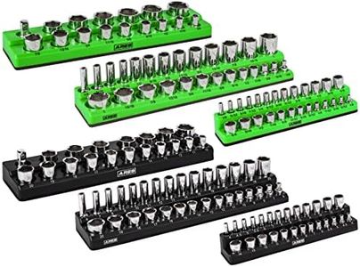 ARES 60160-6-Pack Set Metric and SAE Magnetic Socket Organizers -Black and Green -1/4 in, 3/8 in, 1/2 in Socket Holders -143 Pieces of Standard (Shallow) and Deep Sockets -Organize Your Tool Box