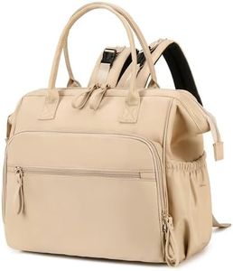 LORADI Convertible Diaper Bag Tote, Water-Resistant Diaper Backpack with Anti-theft Pockets and Stroller Clips (Beige)