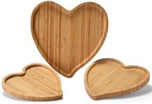 Hallops Heart Charcuterie Board - Bamboo Heart Wood Tray for Food - Heart Cheese Board - Rustic Serving Trays - Multipurpose and Durable - Set of 3-7.6x7.6, 9x8.4, 10.6x10.6 inches