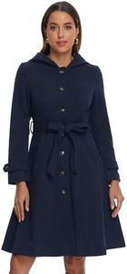 Allegra K Winter Coat for Women's Single Breasted Trench Coat Pockets Hooded Long Sleeve Overcoat Dark Blue Medium