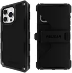 Pelican Shield Brushed Aluminum - iPhone 15 Pro Case 6.1" [Compatible with MagSafe] [21ft Military Grade Drop Protection] Magnetic Charging Phone Case Cover with Belt Clip Holster Kickstand - Black