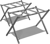 Heybly Luggage Rack,Pack of 2,Steel Folding Suitcase Stand with Storage Shelf for Guest Room Bedroom Hotel,Gray,HLR005G2