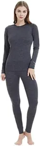 Iguana Womens 100% Merino Wool Base Layer Sets for Ski Lightweight Thermal Underwear Heather Grey Small