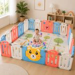 Metreno 18 panel Playpen for Babies 0 to 5 year with Mat and Balls Foldable Baby Play Area Indoor Setup Play Yard Fence for Toddlers Kids Playarea Setup Outdoor Children Play Pen with Gate Baby Playpen (6.2 × 6.2 ft=39 SQFT Multicolor)
