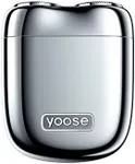 yoose Mini Shaver On-The-Go, Portable Alloy Electric Shaver for Men, Cordless Travel Shaver, Dry Shave, USB-C Rechargeable Electric Razor, IPX7 Waterproof, Easy Cleaning, Battery Indicator, Silver