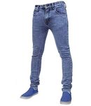 True Face Mens Jeans Skinny Denim Pants Stretch Fit Trouser Zip Fly Elasticated Cotton Bottoms Casual Wear 5 Pockets 021 Mid Blue Waist 38 R