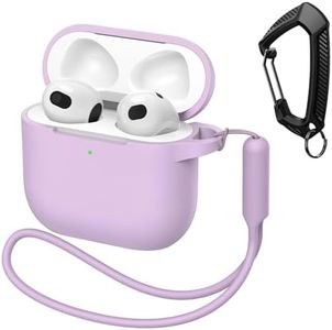 MATEPROX Funda de Silicona Compatible con AirPods 4, Estuches Protectora a Prueba de Golpes con Llavero y Correa, Antirayas Funda para AirPods 4ª Generación 2024-Morado Claro