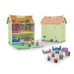 Peppa Pig Portable Wooden House with Decoration - 2 Floors with Attic and Garden - Includes 7 Accessories and 4 Characters - Size 39X34, 5X18 (Deqube 913D00073)