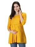 ZUVINO Women's Maternity Feeding Top with Zip for Easy Nursing | Latest Stylish Feeding Tops for Jeans | Maternity Short Kurti for Mothers | Nursing Dress for Women | 100% Rayon. (Small, Mustard)