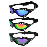 Birdz Eyewear Seahawk Padded Polarized Sunglasses 3 Pairs w/Strap Water Sports Surfing Kayaking Jetski Black Frame w/Blue Pink & Purple Mirror Lenses