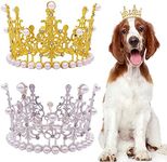 PET SHOW 2pcs Large Dog Crown Headband Sheep Big Pet Hat for Birthday Party Silver Gold Rhinestone Faux Pearl Crown for Boy Girl Wedding Hair Accessories Photo Prop Costume