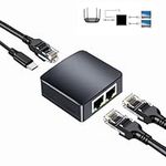 Wuedozue RJ45 Network Splitter Adapter,1 to 2 Dual Female USB to RJ45 Port LAN Interface Ethernet Socket Connector 8P8C Extender Plug Go Online Simultaneously for Cat5/ 5e / 6/7 Cable