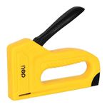 Deli DL238002 Staple Gun with 4-10mm D-Type Staples Smooth Operation Minimal Jamming 10,000+ Cycles Stainless Steel Construction Stapling Tool for Home Decor Furniture Repair (1Pc, Yellow)