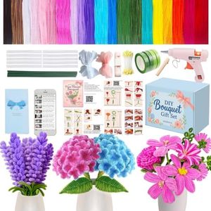 1300Pcs Pipe Cleaner Flower Kit with Hot Glue Gun & Video Tutorials- DIY Bouquet Making Set - Easy Craft Supplies for Adults, Seniors, Nursing Homes, Summer Crafts & Teacher Appreciation Gift