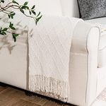 BATTILO HOME White Throw Blanket Diamond Pattern Indoor Outdoor Knitted Throws for Sofa Couch Chair Bed Home Decor 50"x60"