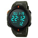 Mens Digital Sports Watch LED Screen Large Face Military Waterproof Casual Luminous Stopwatch Alarm Simple Army Watch, Army Green, Digital