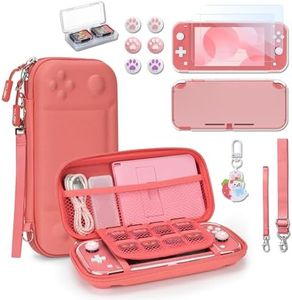 Younik Switch Lite Case, Portable Switch Lite Carrying Case, 14 in 1 Accessories Kit with Carrying Case, Protective Cover, Game Card Case, Screen Protectors, Thumb Grips, Pendant and straps (Pink)