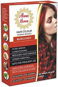 Almas Henna 80 GRAM Hair Color 100% Organic Henna Powder Infused with Goodness of Herbs, Natural Henna Hair Color For Soft Shiny Hair,henna hair dye (2.82 OUNCE, BURGUNDY)