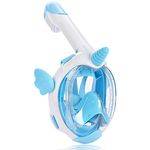 Snorkel Mask Full Face for Kids, Snorkeling Set with 180° HD Seaview, Anti-Fog Anti-Leak Easy Breathing, Detachable and Compact for Vacation, Blue