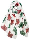 VIVIAN & VINCENT Holiday Gift Packed Soft Lightweight Sheer Fall Winter Christmas Scarf for Women Girls, Plaid Maple Leaf Red and Green, One Size