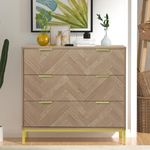 Anmytek 3 Drawer Dresser Chest of Drawers,Modern Wide Storage Cabinet with 3 Drawers, Natural Oak Chest of Drawer for Closet, Living Room Bedroom H0037