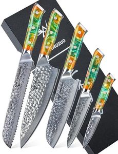 SANMUZUO Kitchen Cooking Knife Set - 5 Pieces Chef Knives- Forged Damascus Steel & Resin Handle - Yao Series