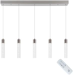 BESTWEST Pendant Light Kitchen Island with Remote Control - Brushed Nickel Adjustable Height Kitchen Island Light, 3000K/4000K/6000K Dimmable LED Handing Light for Dining Room, Bar, Hallway