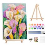 Paint by Numbers Kit for Adults with Framed Canvas&Wooden Easel, DIY Acrylic Paint by Numbers Kits for Adults Beginner, Flower Drawing Paintwork Arts and Crafts for Home Wall Decor, 12x16inch