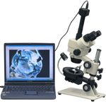 AmScope GM300TZ-10M Digital Trinocular Gemology Stereo Zoom Microscope, WF10x and WF20x Eyepieces, 3.5X-90X Magnification, 0.7X-4.5X Zoom Objective, Upper and Lower LED, Inclined Pillar Stand, 90V-240V, Rechargeable Battery, Includes 0.5X and 2.0X Barlow Lenses, 10MP Camera with Reduction Lens, and Software