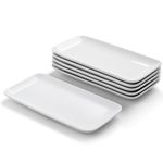 WishDeco Rectangle Plates Set of 6, Small Serving Platters 23cm/9 inch, White Ceramic Dinner Plates, Serving Dishes for Starter, Dessert, Salad, Sushi, Cake