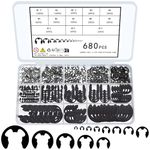 680 Pcs E Clips, Circlips Assorted Sizes, External Retaining Ring Assortment Set, E-Clips, C-Clips, Snap Rings, Black Carbon Steel Snap Opening Ring Circlips Kit, 13 Sizes, M1.5-M15