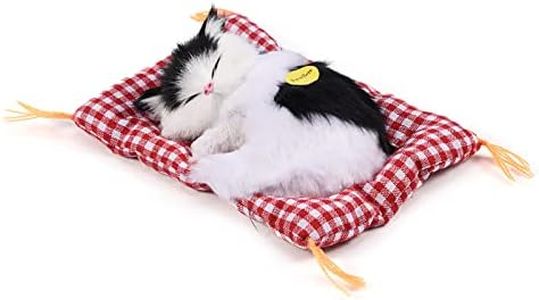Gato de felpa para dormir de simulación con sonido lindo, cama de felpa suave Gato para dormir Muñeca de peluche Decoración del hogar Regalo popular para niños pequeños(Negro + blanco)