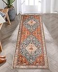 Lahome Boho Tribal Area Rug - 2x6 Hallway Bohemian Vintage Bedroom Throw Rug Faux Wool Non-Slip Machine Washable Low-Pile Floor Carpet for Kitchen Laundry Living Bathroom