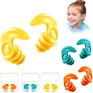 Kids Swimming Ear Plugs,3 Pairs Waterproof Silicone Ear Plugs for Swimming Kids Ages 6-14,Reusable Soft Swim Ear Plugs with Noise Reduction for Pool,Shower,Surfing and Travel(Kids-Green,Orange,Yellow)