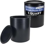 Master Elite 1 Quart Plastic Paint Can Bucket, Pack of 2 - Triple Lock Airtight Lid Seal, 32 fl. oz. All-Plastic Coating Storage Can - Plastic Pail Handle, Rust Proof, Dent Proof & Odor Resistant