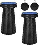 FXKS 2 Pack Upgraded Collapsible Stool Folding Stool with Cushion,Retractable Folding Stool Max Load Capacity 400lbs, Portable Telescoping Stools for Camping Hiking Outdoor BBQ -Black