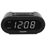 SHARP Digital Alarm with AccuSet - Automatic Smart Clock, Never Needs Setting (Midnight Black-White LED)