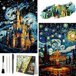 Glow in the dark Scratch Art Rainbow Painting Paper, 2 PACK Van Gogh Style Engraving Art Creative Craft Tools Set, Fun Magic DIY Sketch Card Scratchboard for Kids & Adults (Amusement Park+Castle)