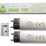 Bell Lighting 2 Pack of 15W T8 450mm 18" Fluorescent Tubes Cool White 4000k 05448